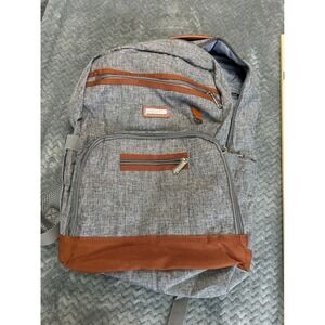 Billiton Mashi Diaper Bag Backpack Grey Heather Brown Trim Multi-Pocket Travel